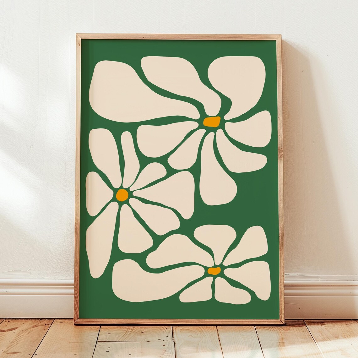 Retro Daisy Print, 60s Boho Floral Art Poster