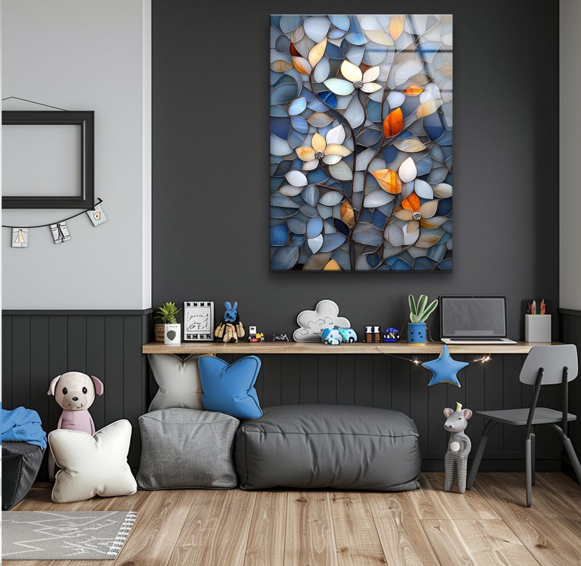 Flowers Stained Glass Style Wall Art Print - Image 2