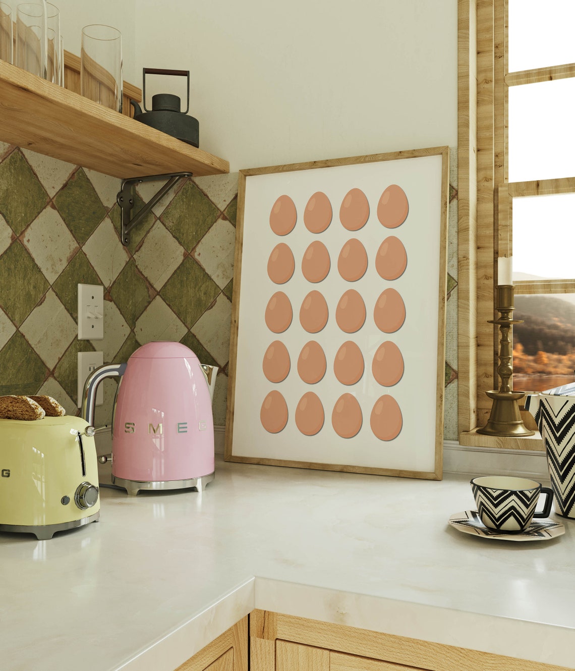 Fresh Eggs Grid Pattern Minimalist Modern Kitchen Wall Decor Print - Image 6