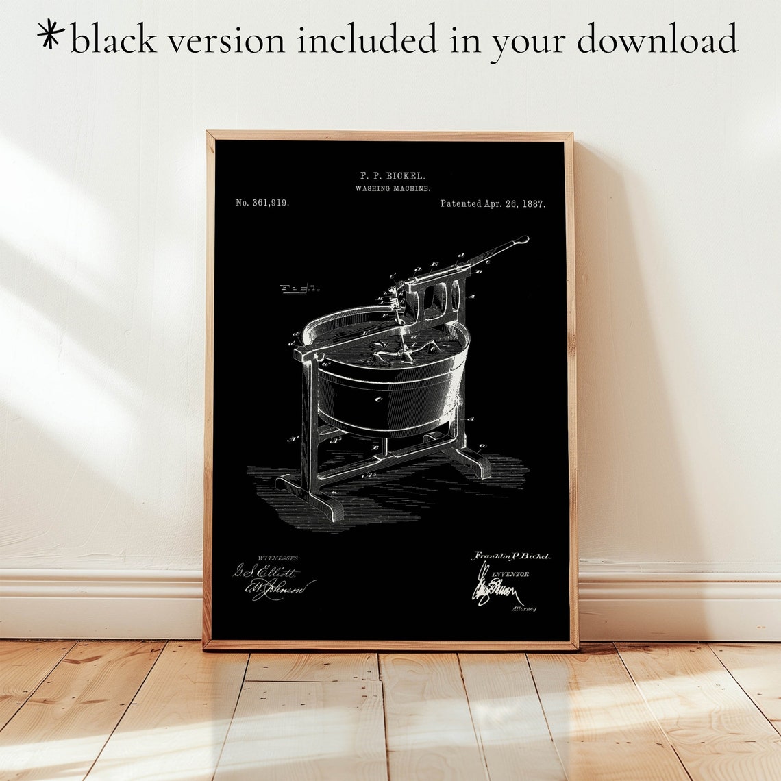 1887 Washing Machine Patent Drawing Bickel Vintage Laundry Poster - Image 6