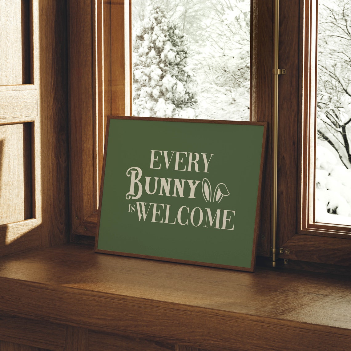 Sweet Every Bunny Is Welcome Green Easter Bunny Pun Sign Poster - Image 4