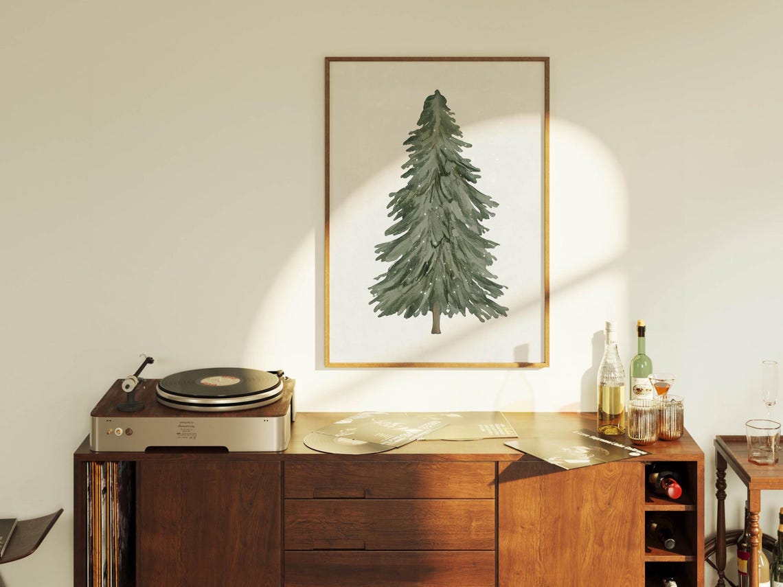 Christmas Watercolor Pine Tree Evergreen Snow Winter Wall Poster - Image 3
