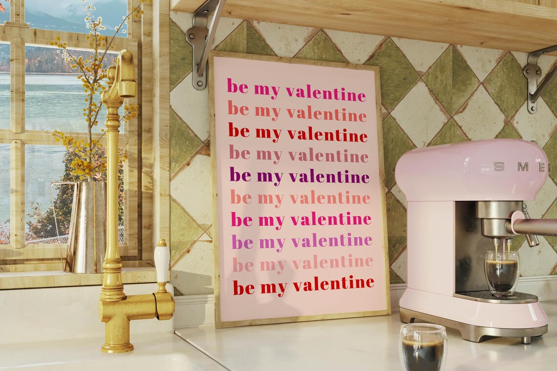 Valentines Day Pink Wall Art, Be My Valentine Poster - Image 3
