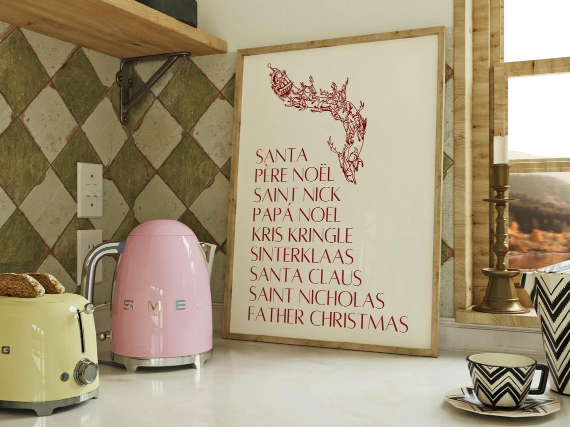 Santa Claus Names Around the World Vintage Sleigh Christmas Poster - Image 3