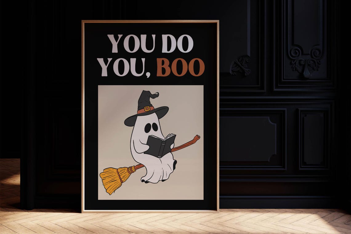 You Do You Boo Cute Ghost Reading On A Broom Halloween Poster - Image 2