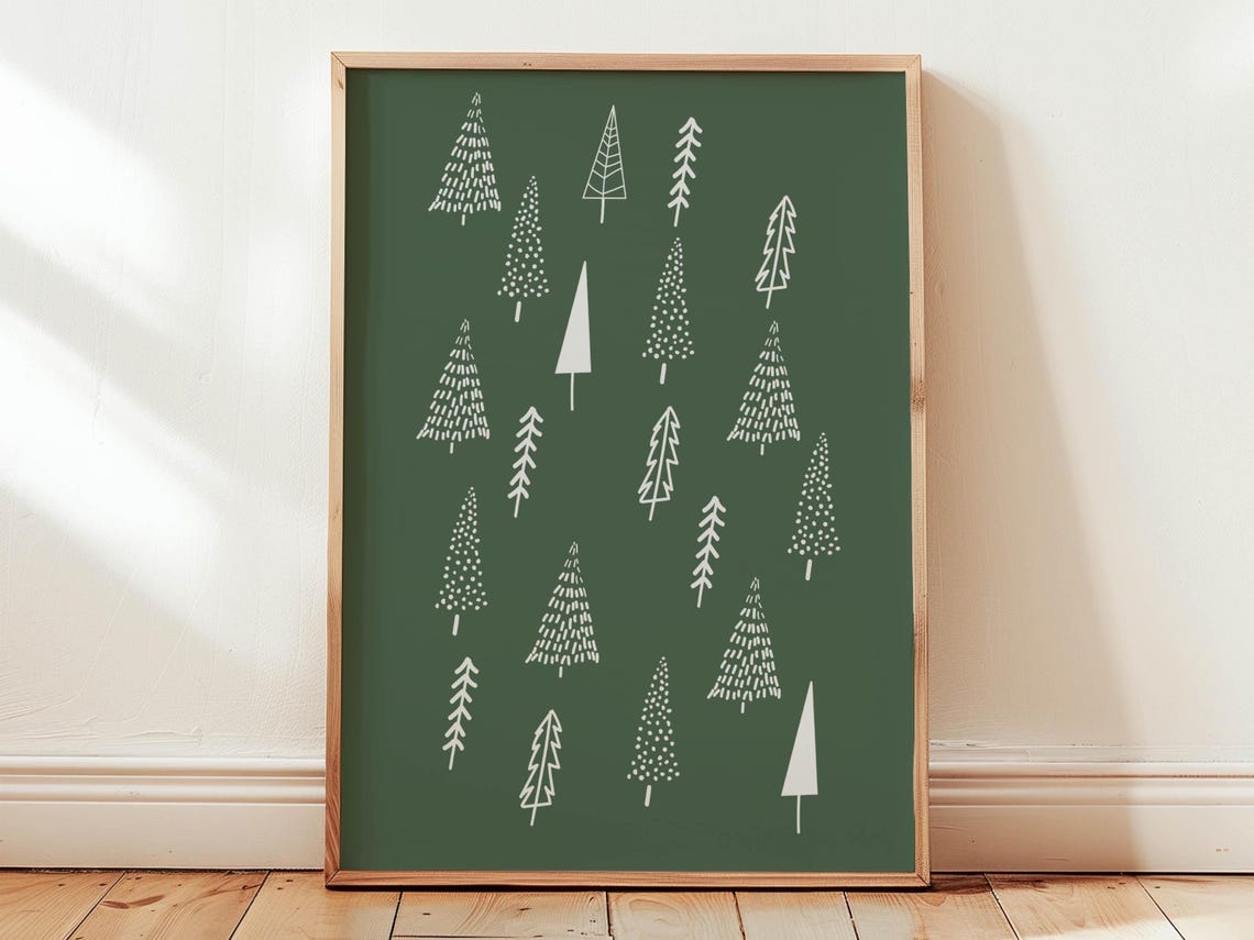 Minimalist White Christmas Trees Dark Green Holiday Art Poster - Image 6