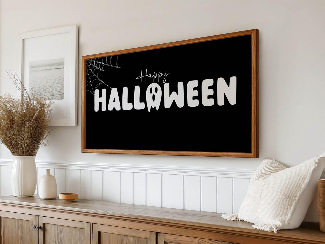 Happy Halloween Spooky Lettering With Ghost And Spiderweb Poster - Image 3