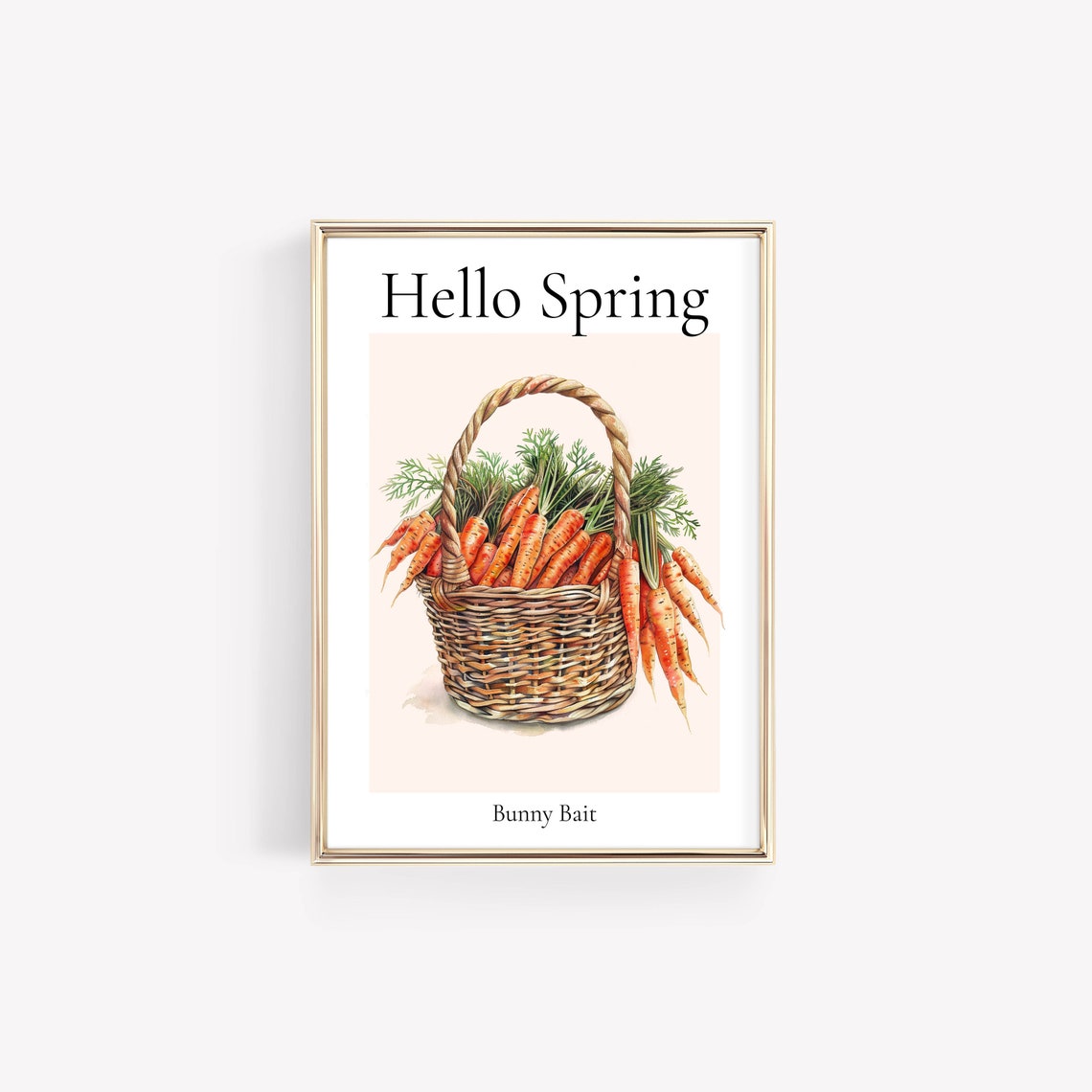 Hello Spring Bunny Bait Carrot Basket Watercolor Easter Poster - Image 2