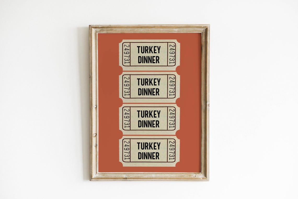Turkey Dinner Ticket Stub Art Burnt Orange Thanksgiving Poster - Image 3