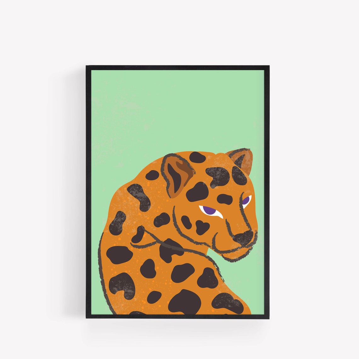 Funky Leopard Illustration Mint Green Trendy Animal Art Poster - Image 3