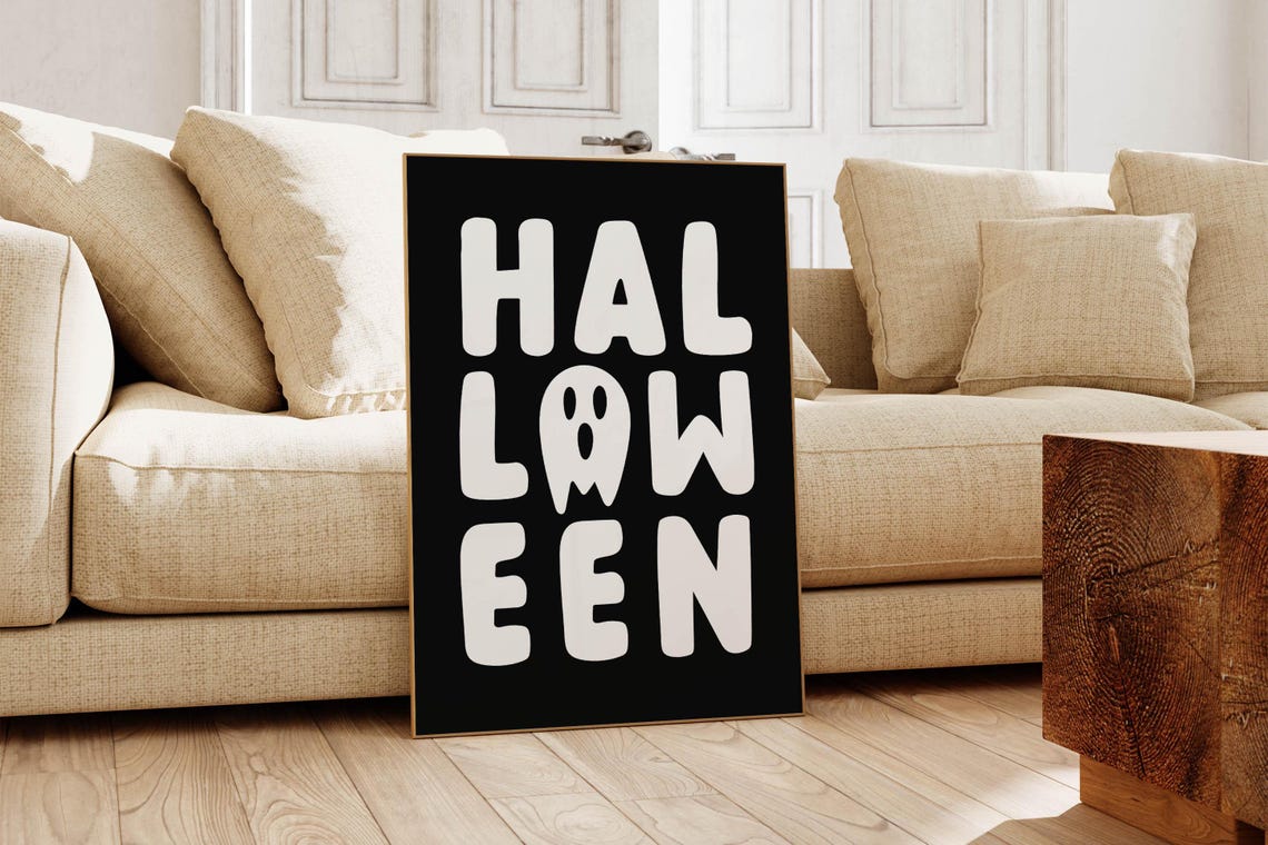 Fun Halloween Bold Bubble Letters Ghost Black and White Poster - Image 5