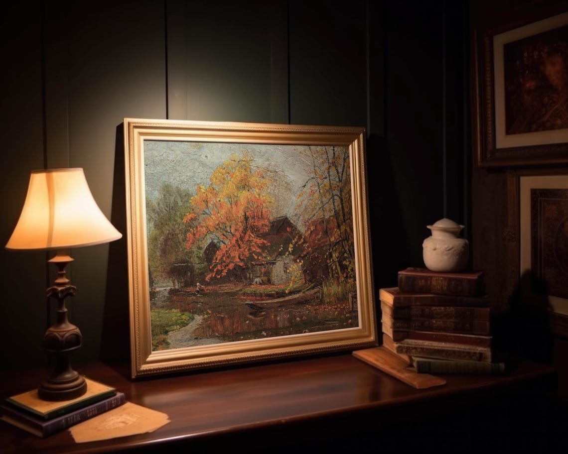 Moody Autumn River Landscape Vintage Oil Fall Painting Poster - Image 4