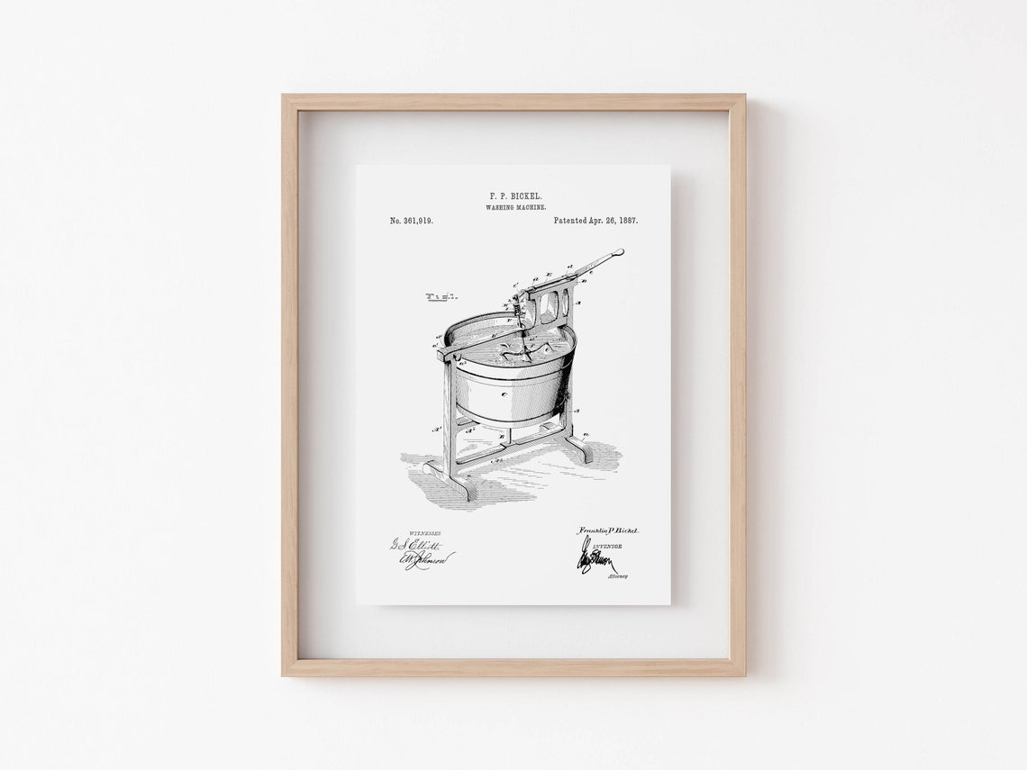 1887 Washing Machine Patent Drawing Bickel Vintage Laundry Poster - Image 5