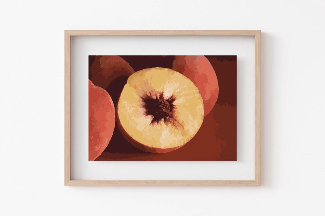 Fresh Sliced Peach Still Life Painting Warm Kitchen Artwork Print - Image 6