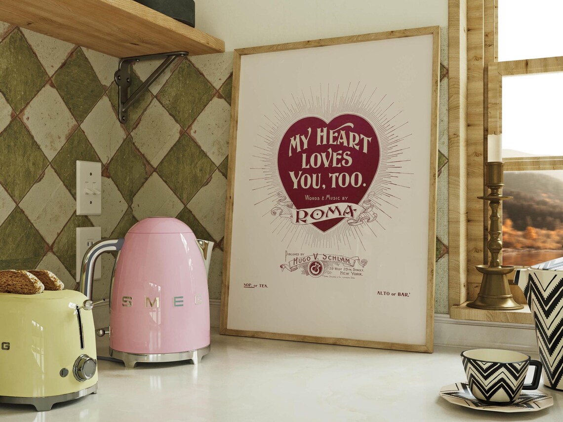 My Heart Loves You Too Roma Antique Heart Sheet Music Art Poster - Image 4