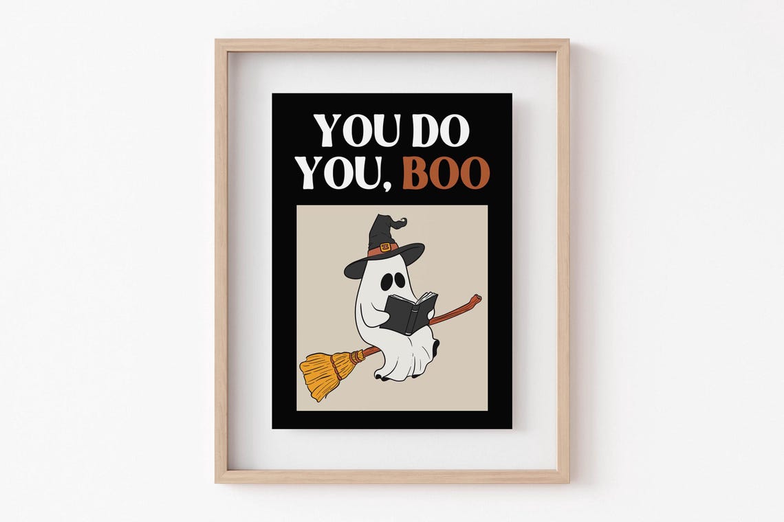 You Do You Boo Cute Ghost Reading On A Broom Halloween Poster - Image 6