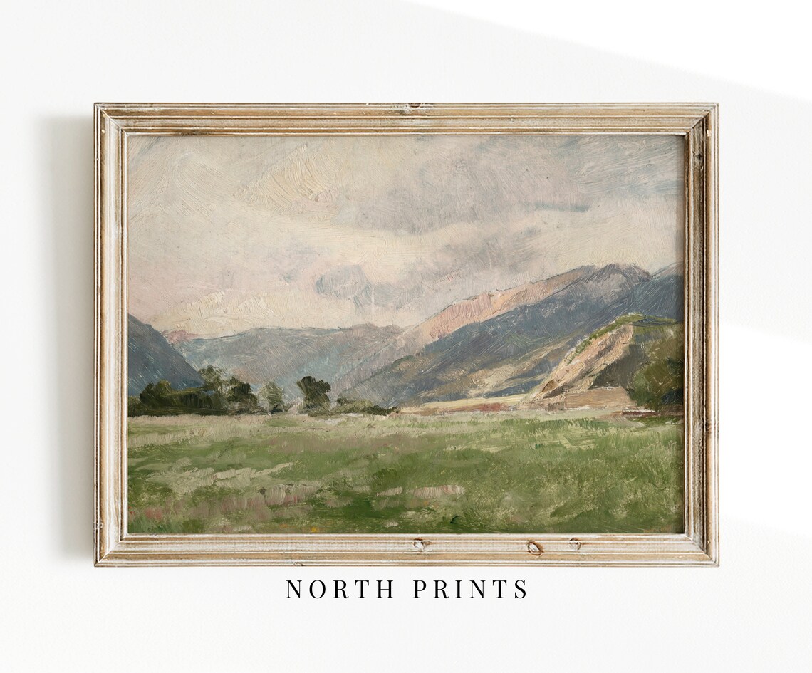 Green Meadow Mountain Valley Morning Vintage Landscape Travel Poster - Image 2