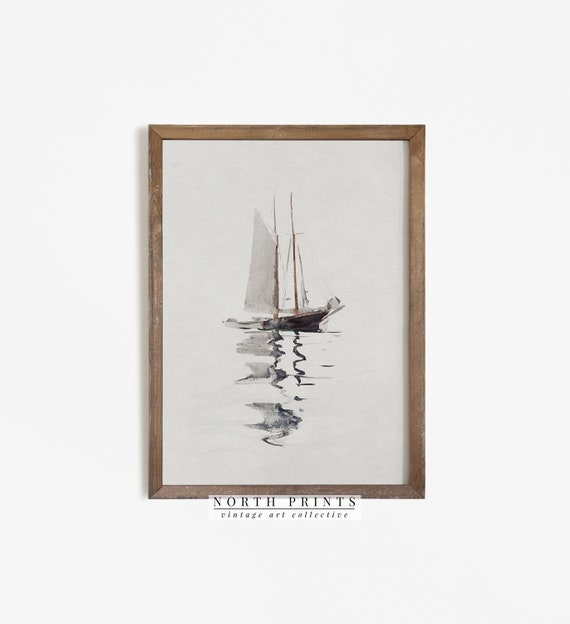 Neutral Nautical Sailboat Vintage Nursery Art Print