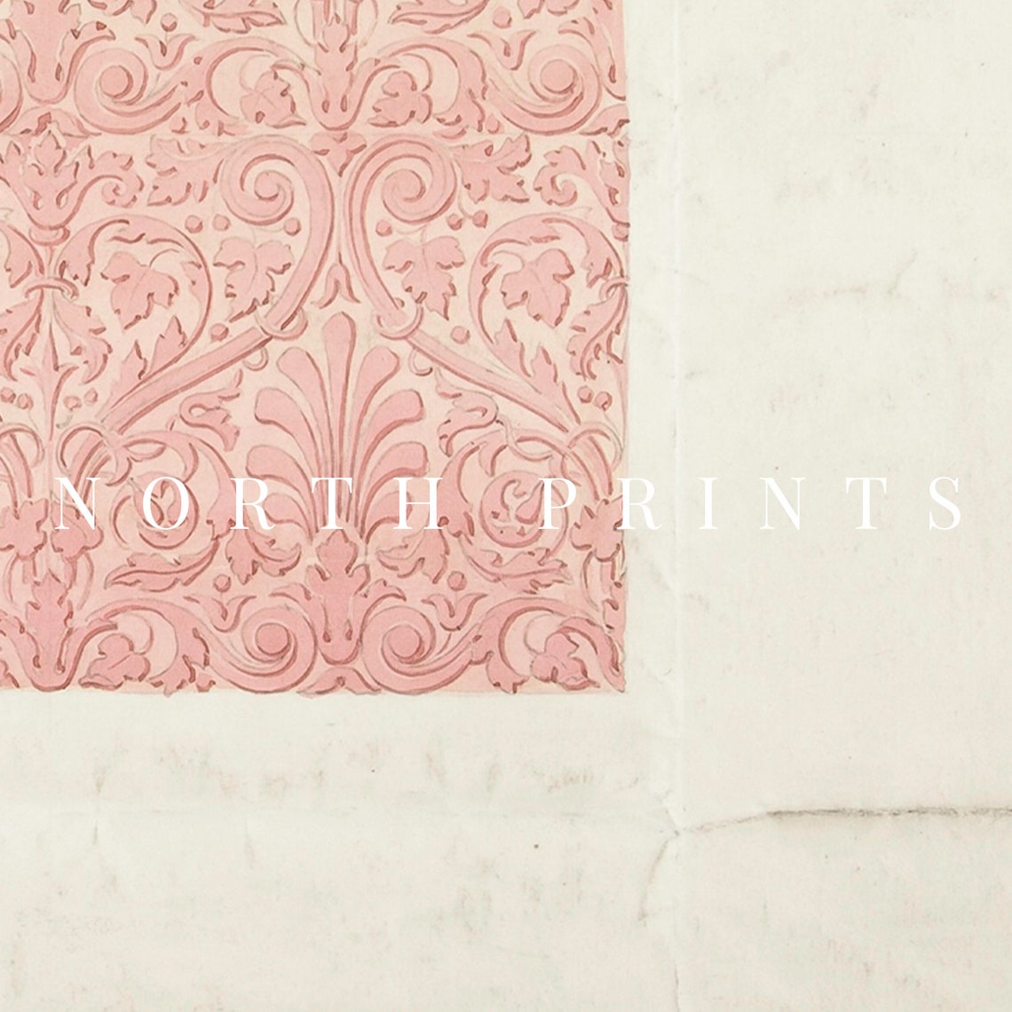 Antique Pink Damask Textile Pattern Vintage Patterned Paper Print - Image 2