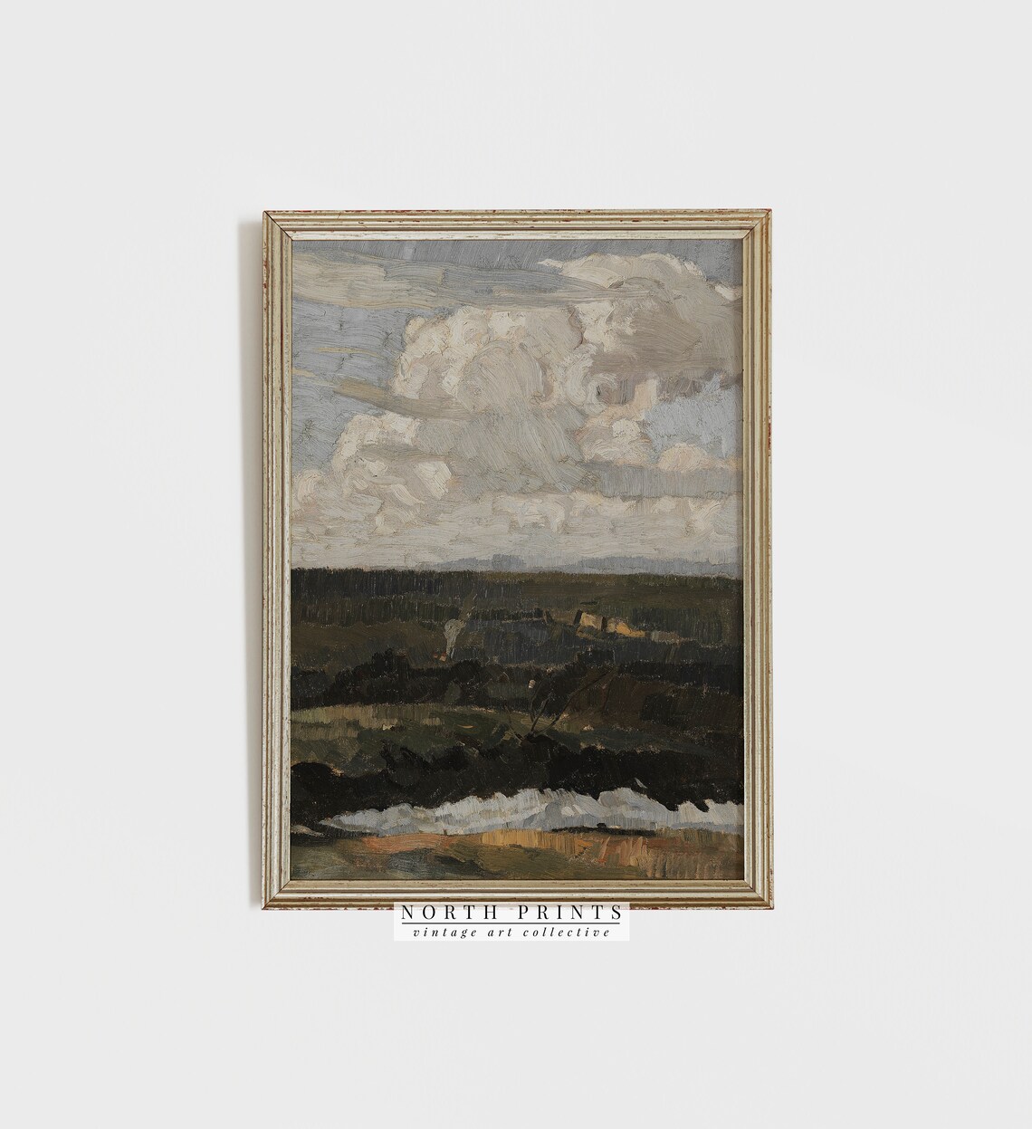 Dark Moorland Stream Dramatic White Cloud Vintage Painting Poster - Image 2