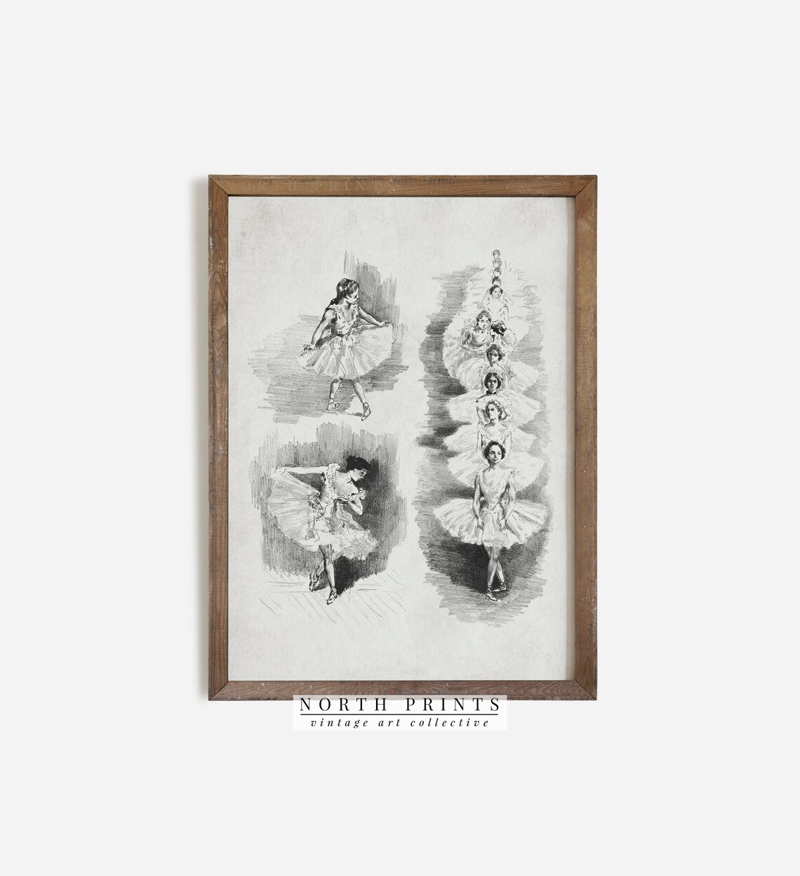 Vintage Ballerina Dancer Charcoal Sketches Antique Ballet Tutu Study Wall Print - Image 2