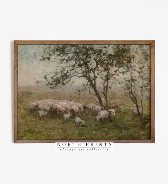 Sheep Oil Painting Vintage Farm Animal Art Print