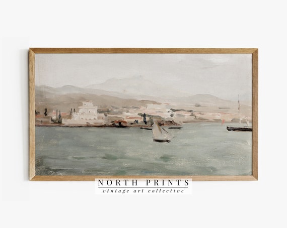 Vintage Mediterranean Coastal Painting Art Print