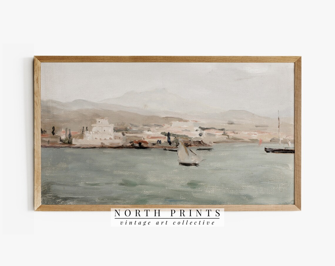 Vintage Mediterranean Coastal Painting Art Print
