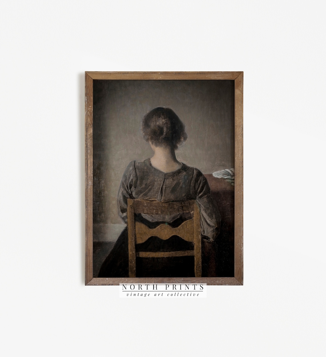 Seated Woman From Behind Moody Portrait Vintage Oil Painting Art Print