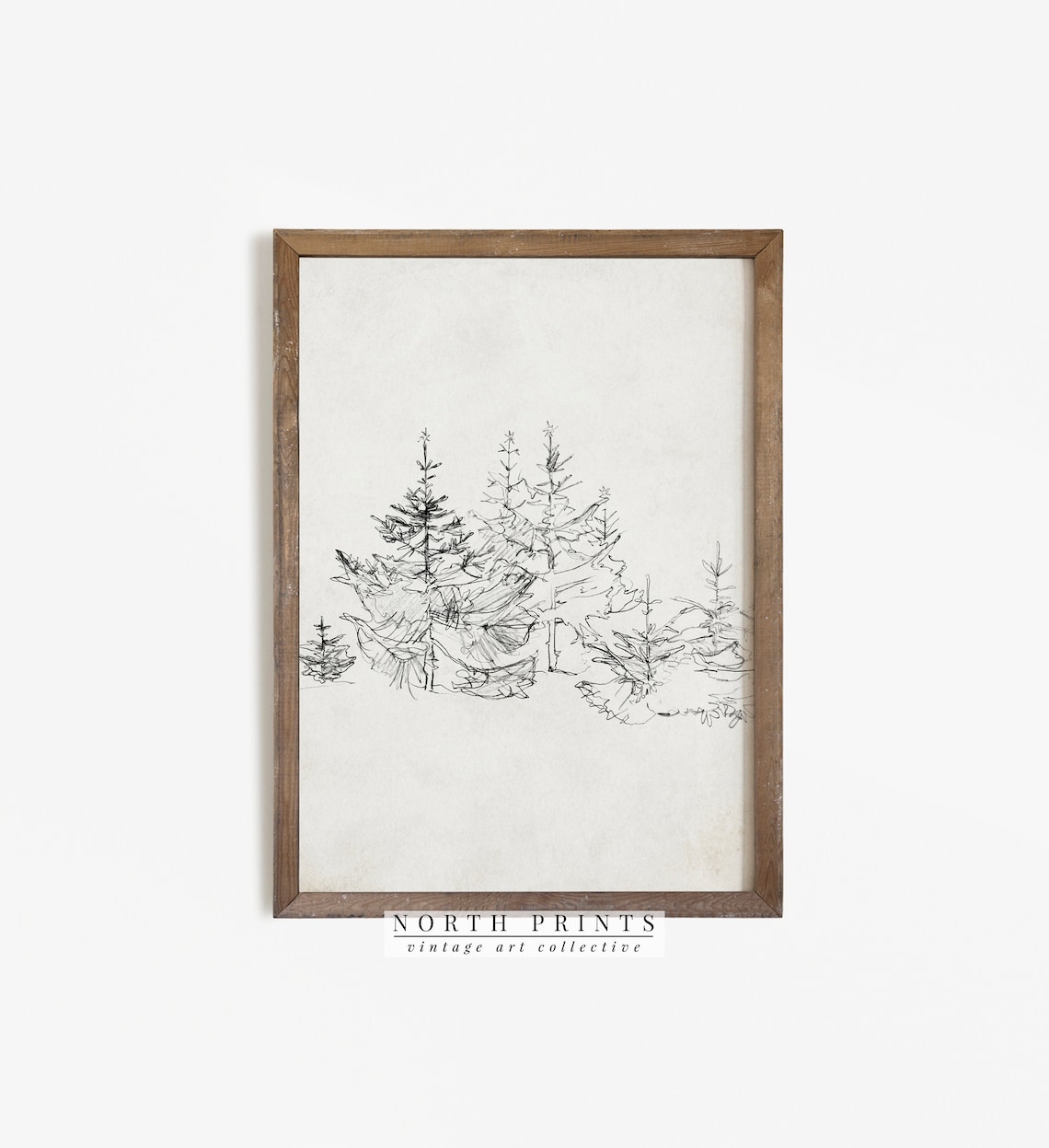 Rustic Winter Sketch Pine Christmas Tree Art Print - Image 2