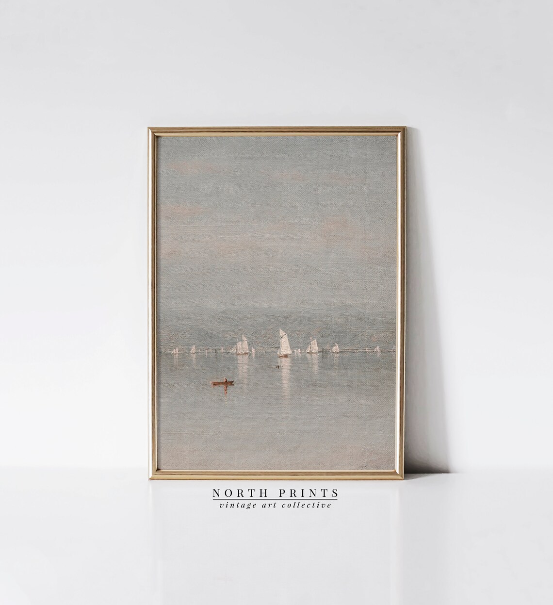 Vintage Lake House Coastal Painting Sailboat Art Print