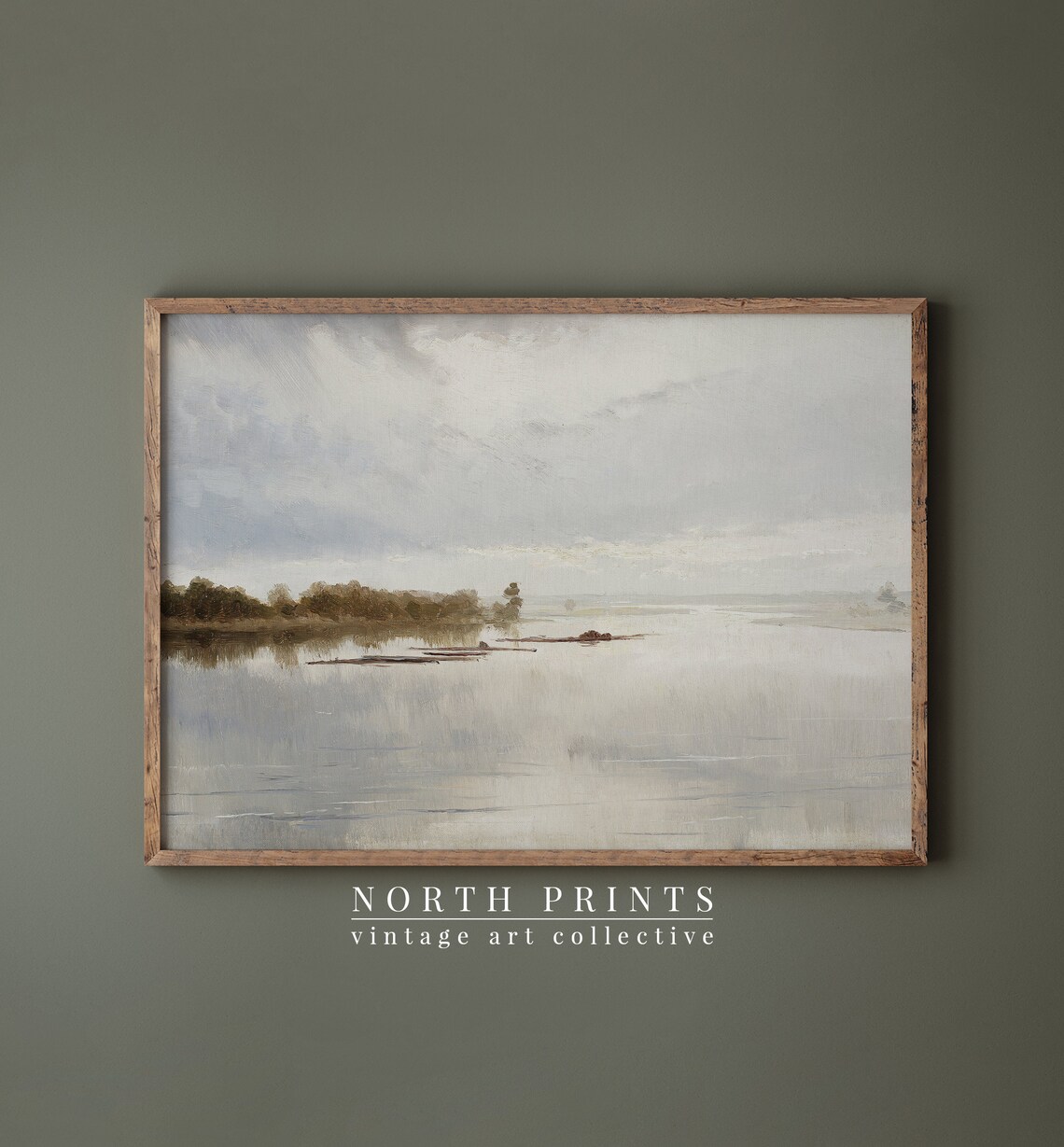 Muted Tonal River Painting, Neutral Landscape - Image 4
