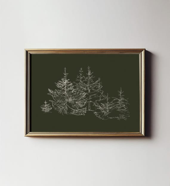 Winter Pine Tree Green Art Print, Holiday Decor