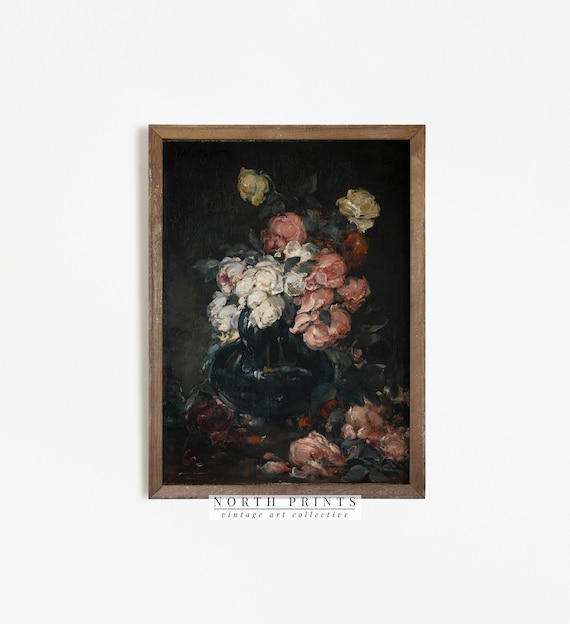 Flower Still Life Vintage Print Moody French Painting Decor Wall Art 202