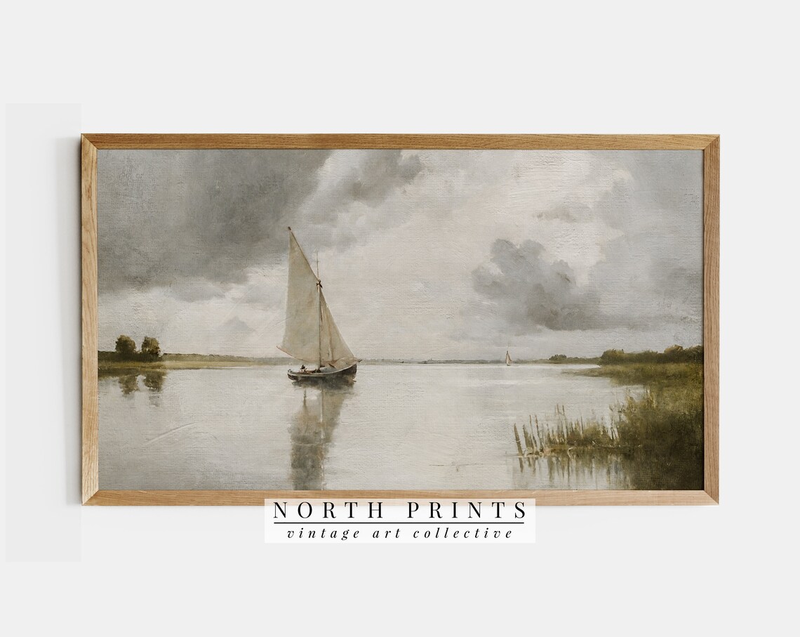 Lake Sailing Vintage Sailboat Travel Poster