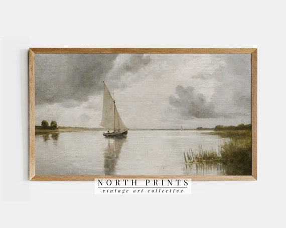 Lake Sailing Vintage Sailboat Travel Poster
