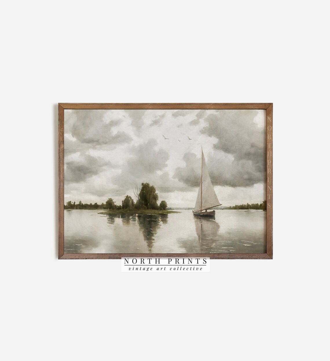 Sailboat Lake Painting Nautical Coastal Art Print - Image 2