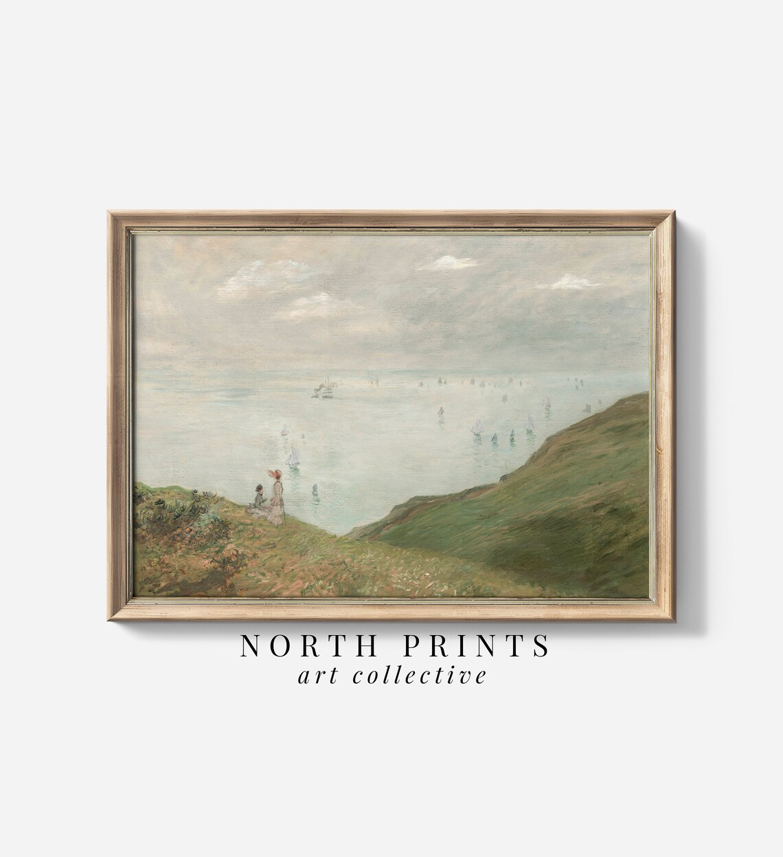 Vintage Coastal Cliffs Seascape Sailboats Impressionist Poster