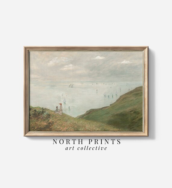 Vintage Coastal Cliffs Seascape Sailboats Impressionist Poster