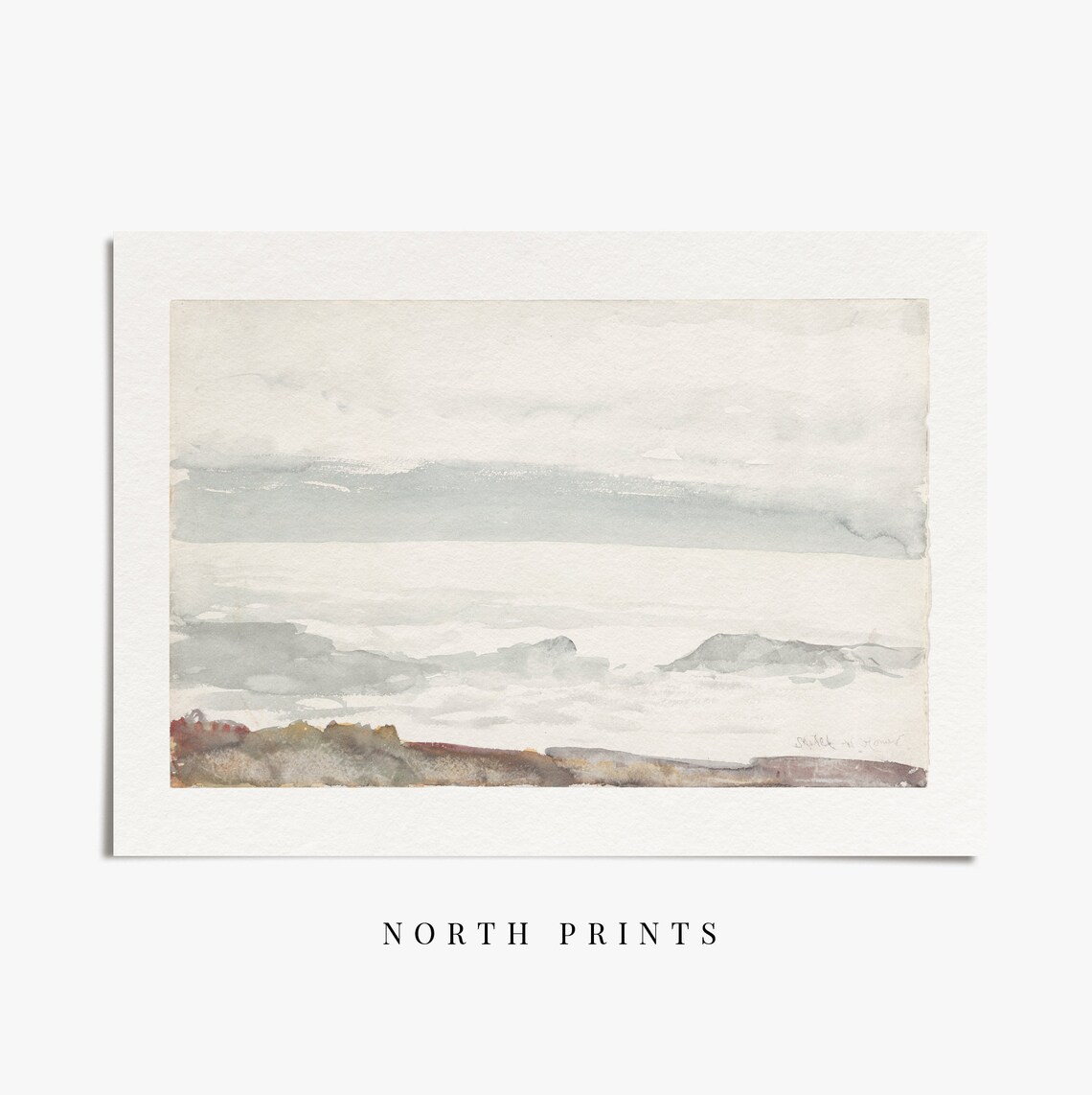 Muted Abstract Coastal Watercolor Tonal Gray Blue Shoreline Seascape Print - Image 3