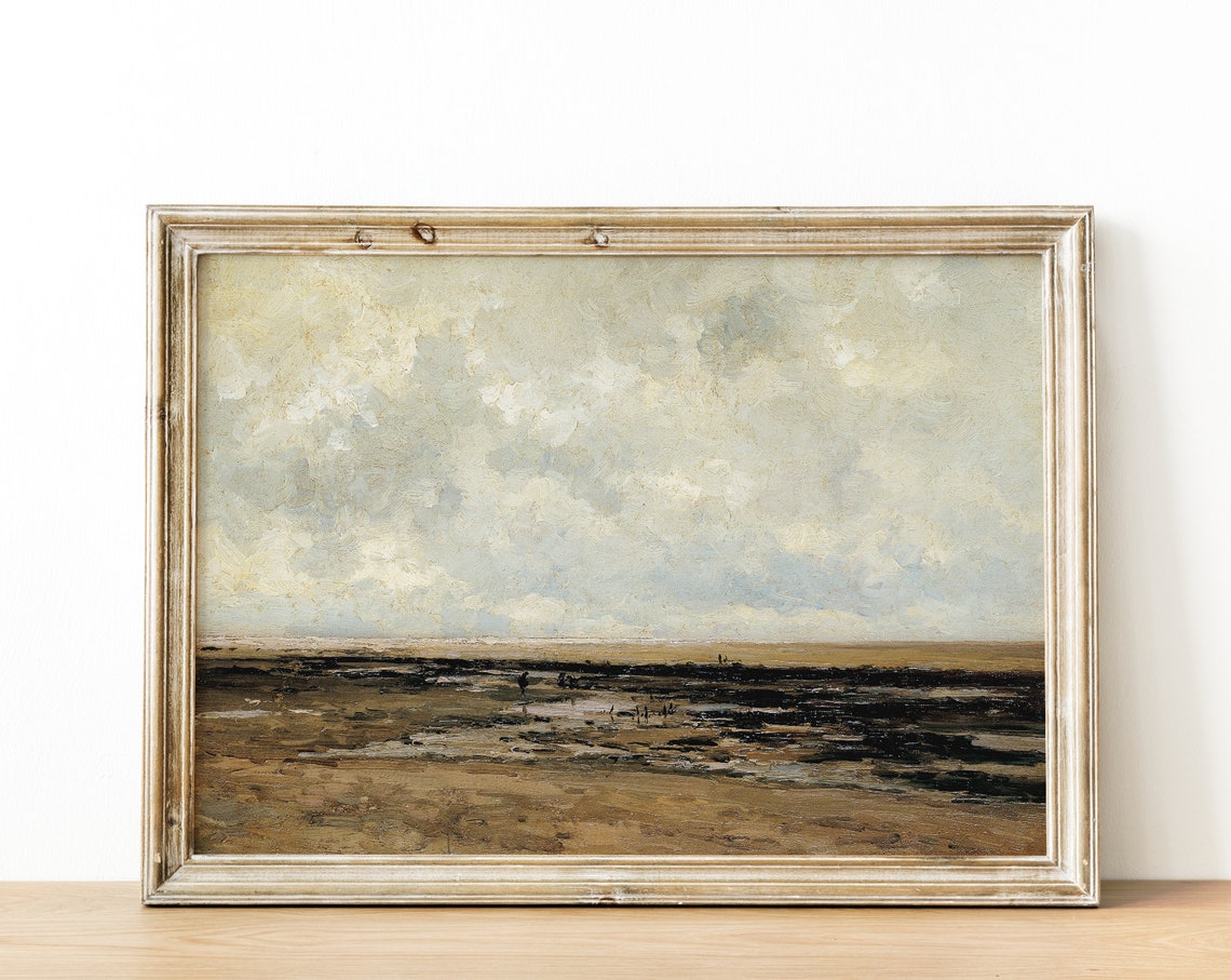 Cloudy Beach Tidal Flats Moody Seascape Vintage Travel Poster - Image 2