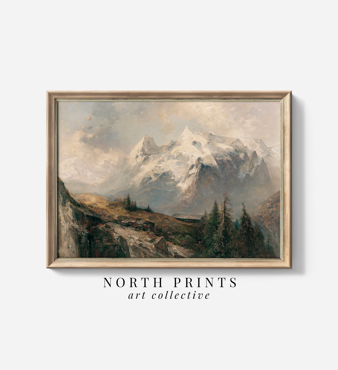 Rustic Winter Mountain Landscape Vintage Art Print