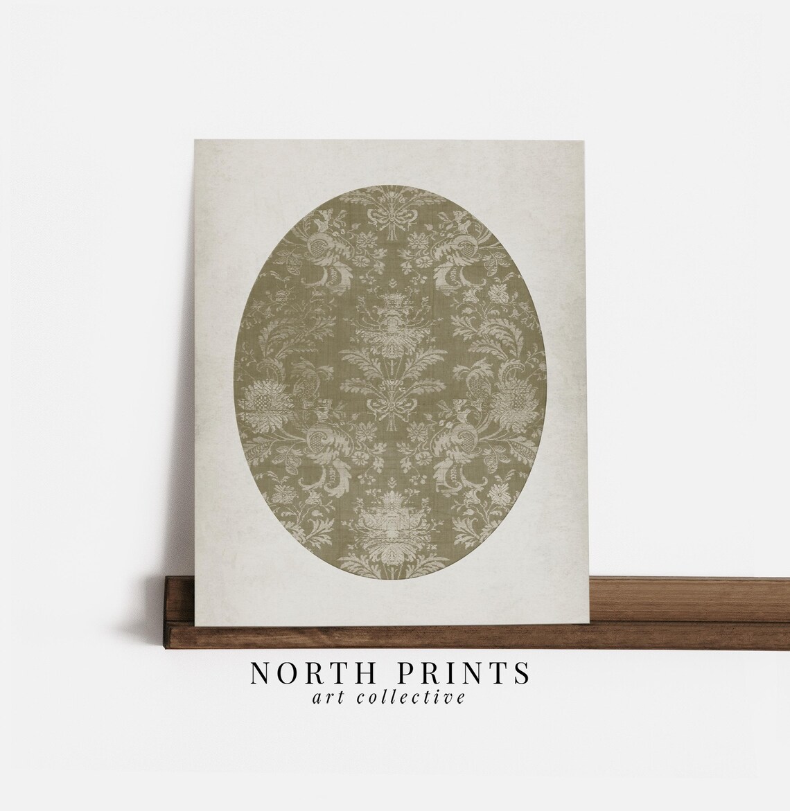 Antique Oval Green Tapestry Pattern Art Print - Image 2