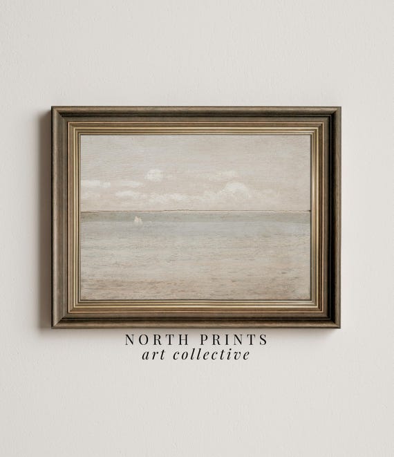Vintage Coastal Wall Art, Muted Seascape Painting