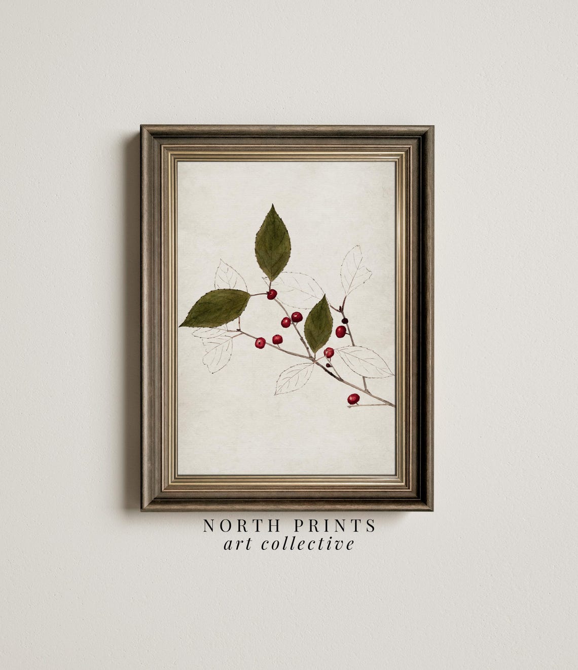 Winter Berry Branch Red Berries Minimalist Botanical Holiday Poster