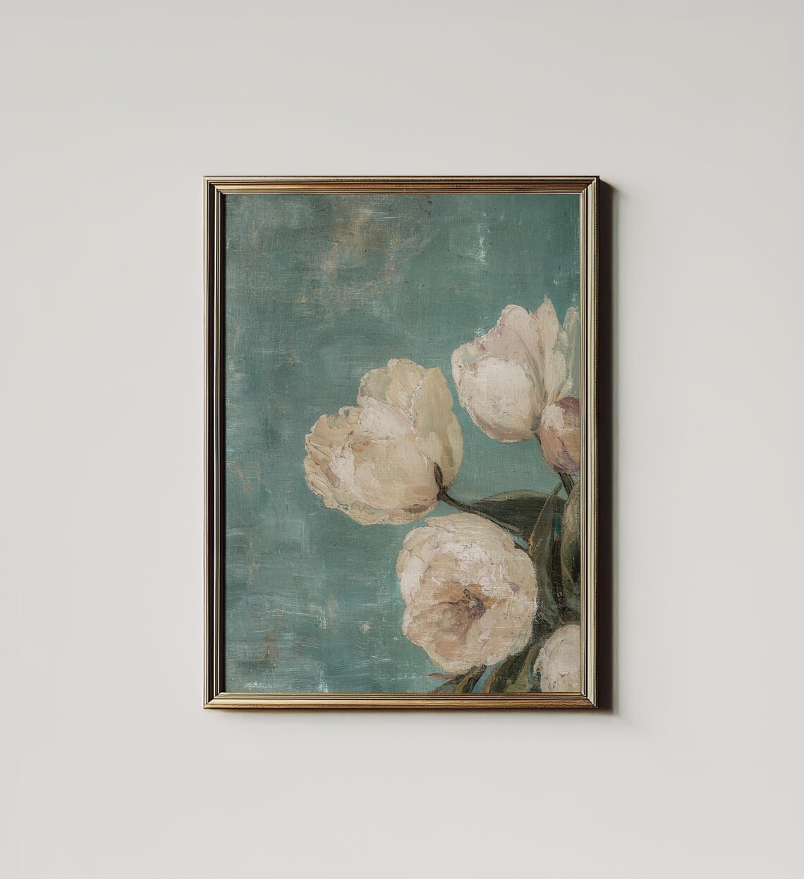 Tulip Oil-Painting Botanical Art Print, Rustic Floral