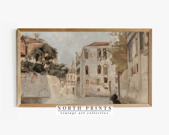 Venice Canal Vintage Travel Poster, Neutral Decor