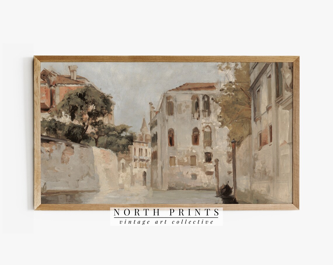 Venice Canal Vintage Travel Poster, Neutral Decor