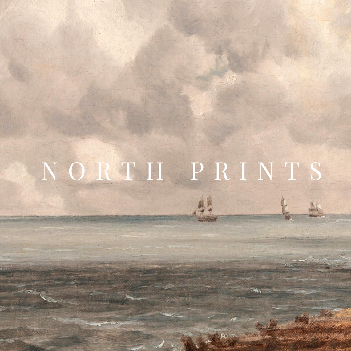 Antique Seascape Tall Ships Dramatic Clouds Ocean Painting Wall Art - Image 4