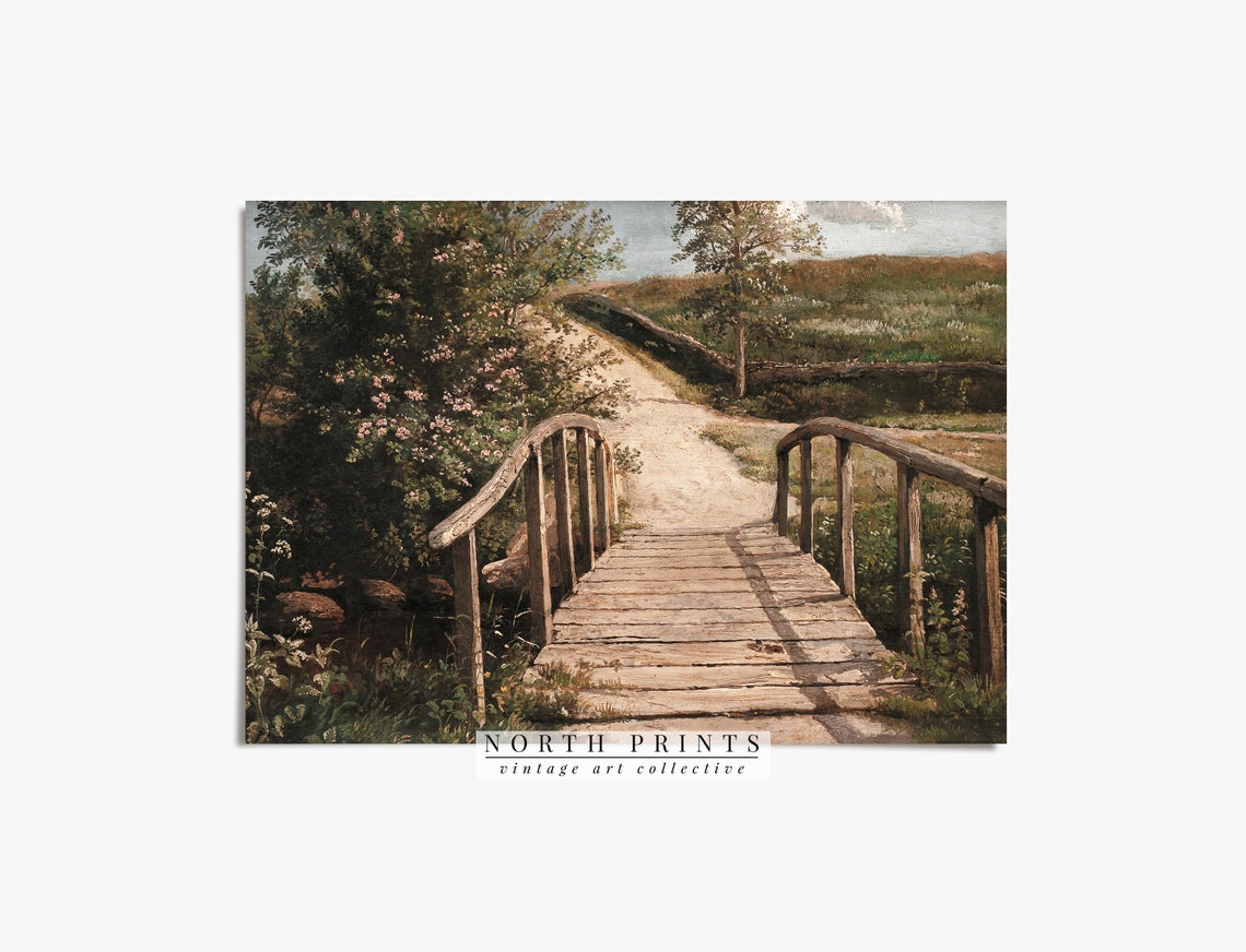 Bridge Landscape Scene Painting Vintage Farmhouse Wall Decor Art 545 - Image 2